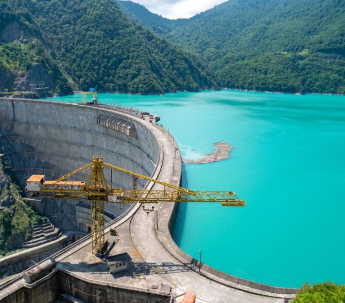 Aerial of Enguri Hydroelectric Dam.